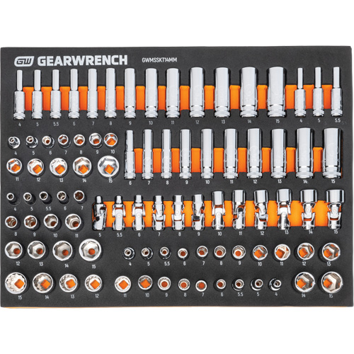 MEGAMOD Metric Mechanics Tool Set in Modular Foam Trays with Rolling Cabinet, 358 Pieces Auto-Cam