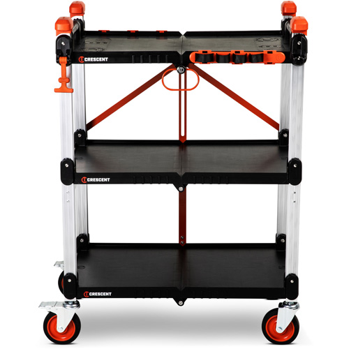 SITERUNNER 3-Shelf Folding Jobsite Cart, 30-3/5" L x 20" W x 42-1/2" H, Black Auto-Cam