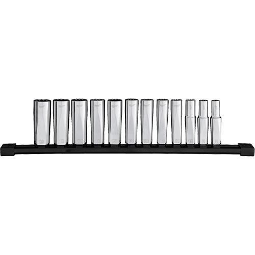 12-Point Deep Well Metric Socket Set, 12 Pcs, 3/8" Drive Size, Deep Auto-Cam