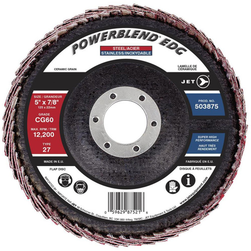 POWERBLEND EDG Curved Edge Flap Disc, 5" x 7/8", Type 27, CG60 Grit, Ceramic Auto-Cam