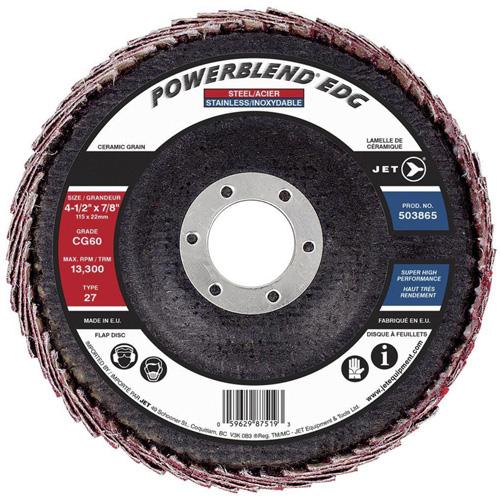 POWERBLEND EDG Flap Disc, 4-1/2" x 7/8", Type 27, CG60 Grit, Ceramic Auto-Cam