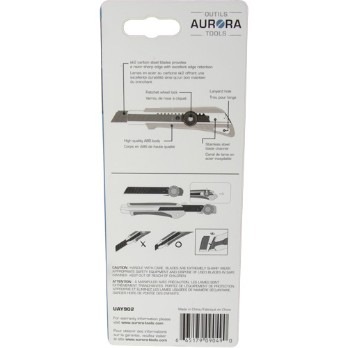 Couteau professionnel de 18 mm avec verrouillage &agrave; cliquet, Acier inoxydable, Robuste, Prise en Plastique Auto-Cam