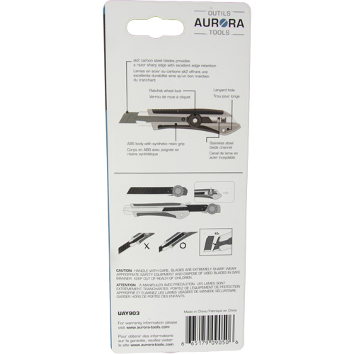 Couteau professionnel de 18 mm, Acier inoxydable, Robuste, Prise en Caoutchouc Auto-Cam