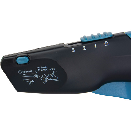 Couteau de s&eacute;curit&eacute; r&eacute;tractable , Acier inoxydable, Robuste, Prise en Plastique/Aluminium Auto-Cam
