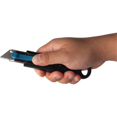 Standard-Duty Retractable Safety Knife, Stainless Steel, Rubber Handle Auto-Cam