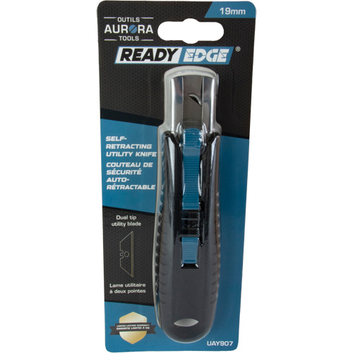 Standard-Duty Retractable Safety Knife, Stainless Steel, Rubber Handle Auto-Cam