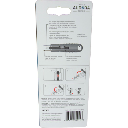 Standard-Duty Retractable Safety Knife, Stainless Steel, Rubber Handle Auto-Cam