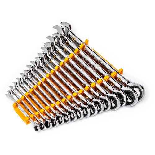 90-Tooth 12 Point Wrench Set, Ratcheting Combination, 16 Pieces, Metric Auto-Cam