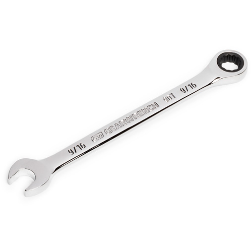 90-Tooth 12 Point Ratcheting Combination Wrench, 12 Point, 9/16", Chrome Finish Auto-Cam