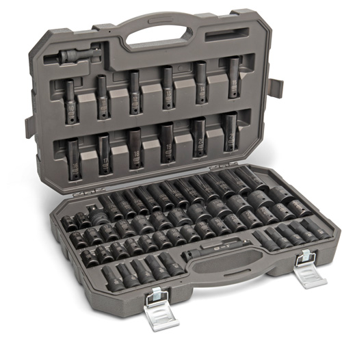 Jeu de douilles maîtresses SAE/m&eacute;triques &agrave; 6 pans, 80 Mcx, Chocs, Prise de 3/8", Profond Auto-Cam
