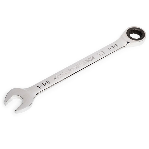 90-Tooth Ratcheting Combination Wrench, 12 Point, 1-1/8", Chrome Finish Auto-Cam