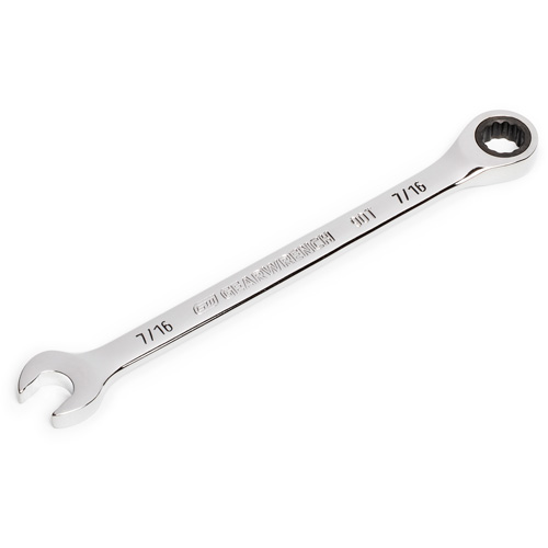 90-Tooth Ratcheting Combination Wrench, 12 Point, 7/16", Chrome Finish Auto-Cam
