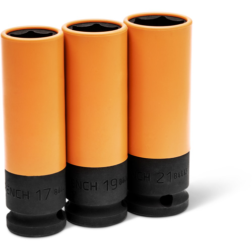 Jeu de douilles m&eacute;triques haute r&eacute;sistance pour protecteurs de roues, 3 Mcx, Chocs, Prise de 1/2", Profond Auto-Cam