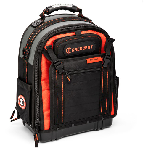 Tradesman Backpack, 18" L x 10" W, Black/Grey/Orange, Polyester Auto-Cam