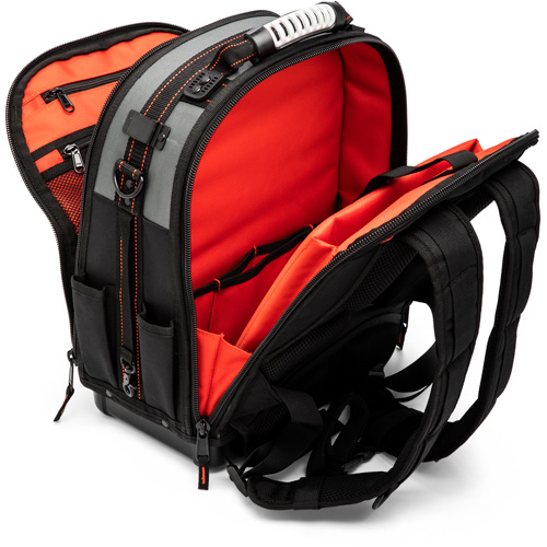 Tradesman Backpack, 18" L x 10" W, Black/Grey/Orange, Polyester Auto-Cam