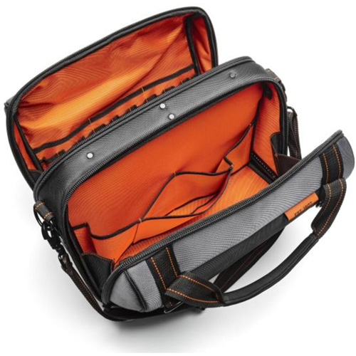 Sac ouvert de 17" pour outils d'ouvrier, Polyester, 3 pochettes, Noir/Gris/Orange Auto-Cam