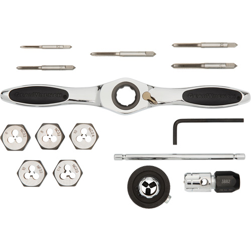 Jeu de tarauds et fili&egrave;res SAE &agrave; cliquet, 15 Morcea Auto-Cam