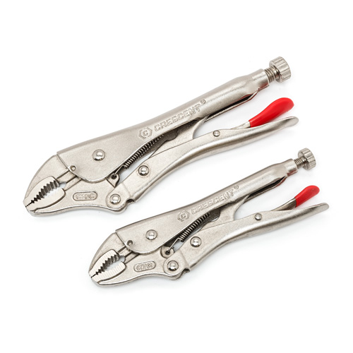 Curved Jaw Locking Pliers with Wire Cutter Set, 2 Pieces Auto-Cam