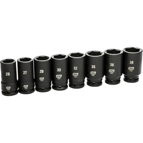 6 Point SAE Socket Set, 8 Pcs, Impact, 3/4" Drive Size, Deep Auto-Cam