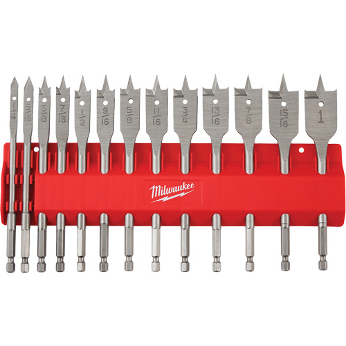 Flat Boring Bit Set, 13 Pieces, High Carbon Steel Auto-Cam