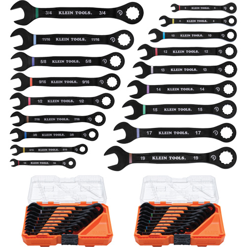 Wrench Set, Ratcheting Combination, 18 Pieces, Imperial and Metric Auto-Cam