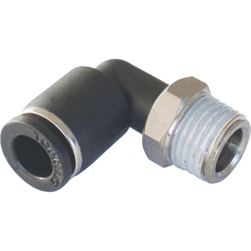 Adaptateur coude m&acirc;le NPT MAXFIT &agrave; raccord instantan&eacute; (push-to-connect), 3/8" x 1/2" dia., Polym&egrave;re PBT Auto-Cam