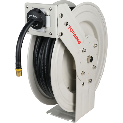 MAXREEL Single-Arm Automatic Rewind L Hose Reel with Rubber Hose, Air, 3/8" x 50', Single Hose, 250 PSI Auto-Cam