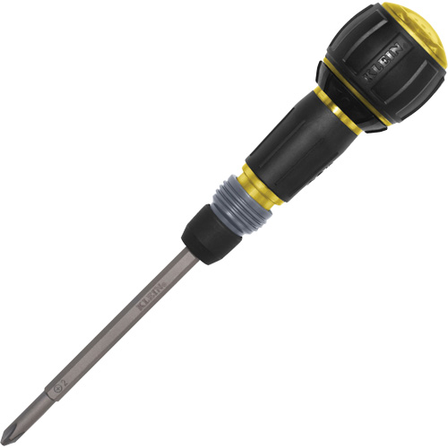 Ratcheting Fastbit Tru-Grip Screwdriver, Phillips & Slotted Bits, 8-1/2" L, Plastic/Cushion Grip Handle Auto-Cam