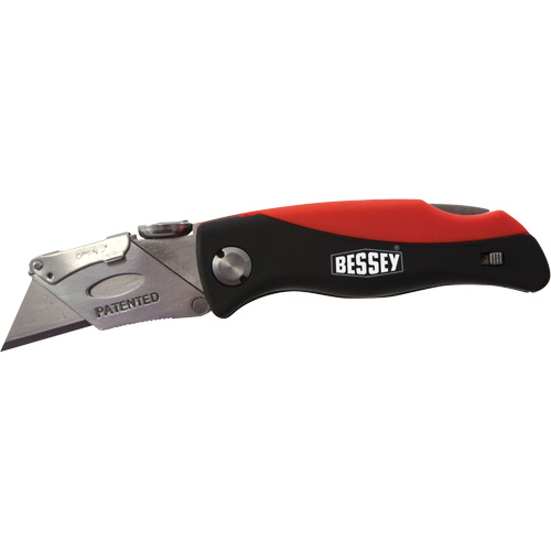 Folding Utility Knife, 2-3/8" Blade, Plastic/Cushion Handle Auto-Cam