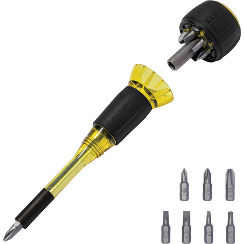 8-in-1 Tru-Grip Screwdriver with Stubby, 6-57/100" L, Plastic Handle Auto-Cam