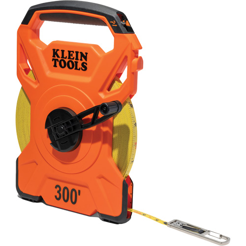 Open Reel Tape Measure with Single Hook and Carabiner, 1/2" x 300', 1/10" Graduations Auto-Cam