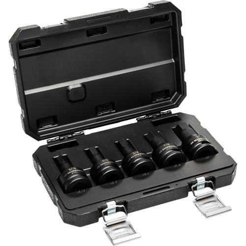 SAE Impact Bit Socket Set with Blow Mold Case, Hex, 3/4" Drive, 5 Pcs Auto-Cam