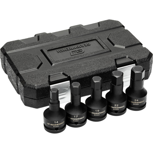 Metric Impact Bit Socket Set with Blow Mold Case, Hex, 3/4" Drive, 5 Pcs Auto-Cam