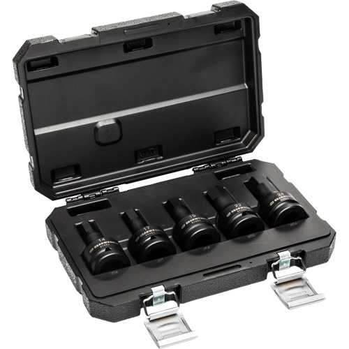 Metric Impact Bit Socket Set with Blow Mold Case, Hex, 3/4" Drive, 5 Pcs Auto-Cam