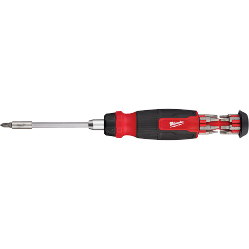 14-in-1 Ratcheting 1/4" Drive Multi-Bit Screwdriver, 10-11/100" L, Cushion Grip Handle Auto-Cam