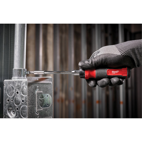 14-in-1 Ratcheting 1/4" Drive Multi-Bit Screwdriver, 10-11/100" L, Cushion Grip Handle Auto-Cam