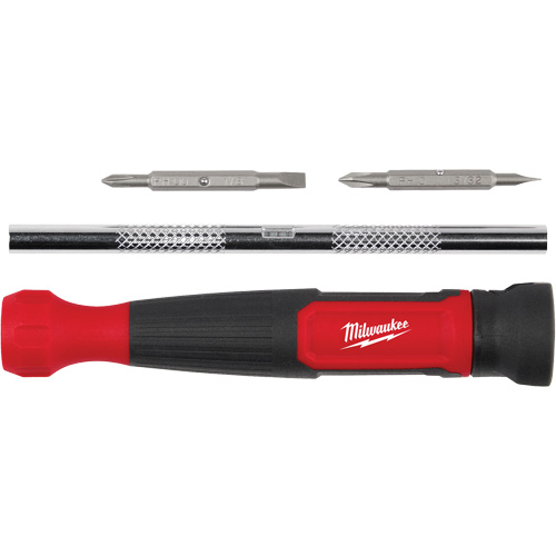 4-in-1 Precision 1/4" Drive Multi-Bit Screwdriver, 5-3/4" L, Cushion Grip Handle Auto-Cam