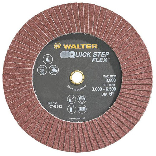 QUICK-STEP FLEX Flap Disc, 6" x Type 29, 120 Grit, Aluminum Oxide Auto-Cam