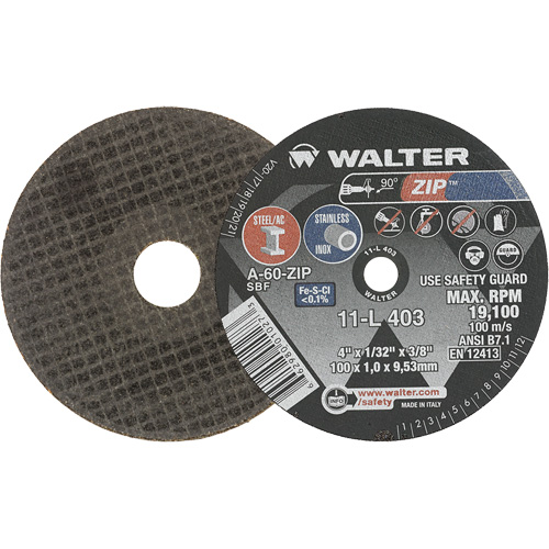 Zip Cut-Off Wheel, 4" x 1/32", 3/8" Arbor, Type 1, Aluminum Oxide, 19100 RPM Auto-Cam