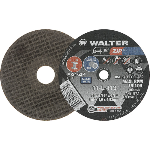 Zip Cut-Off Wheel, 4" x 1/16", 3/8" Arbor, Type 1, Aluminum Oxide, 19100 RPM Auto-Cam