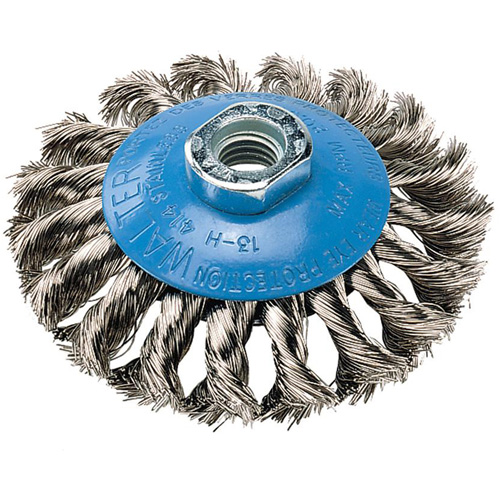 Knot-Twisted Wire Saucer Cup Brush, 6" Dia. x 5/8"-11 Arbor Auto-Cam