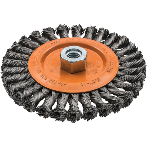 Brosse rotative &agrave; fils nou&eacute;s large, Arbre 5/8"-11, Acier Auto-Cam