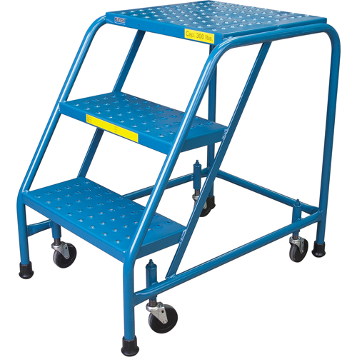 Rolling Step Ladder, 3 Steps, 18" Step Width, 28" Platform Height, Steel Auto-Cam