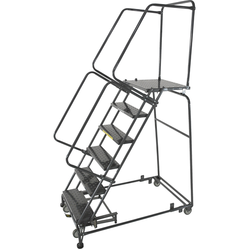 Weight Actuated Lockstep Rolling Ladders, 9 Steps, 24" Step Width, 90" Platform Height, Steel Auto-Cam