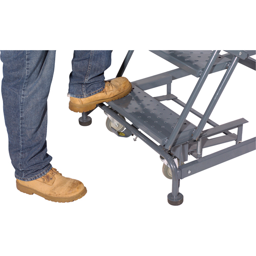 Weight Actuated Lockstep Rolling Ladders, 6 Steps, 24" Step Width, 60" Platform Height, Steel Auto-Cam