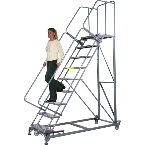Heavy-Duty Stairway Slope Ladders, 7 Steps, Perforated, 50° Incline, 70" High Auto-Cam