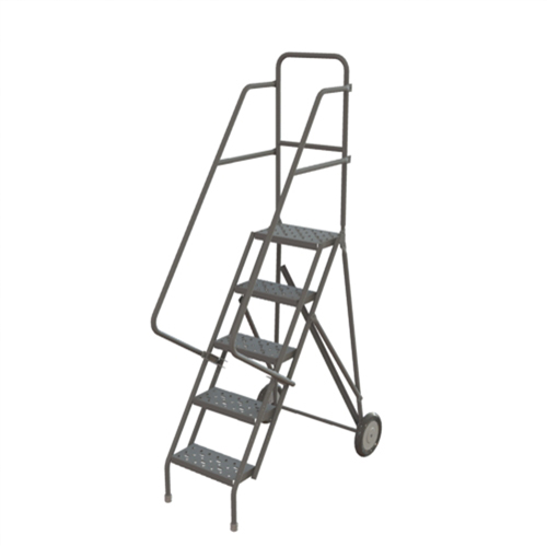 Steel Rolling Ladder, 5 Steps, 16" Step Width, 50" Platform Height, Steel Auto-Cam