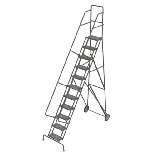 Steel Rolling Ladder, 11 Steps, 16" Step Width, 110" Platform Height, Steel Auto-Cam
