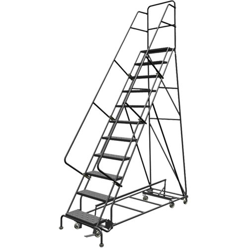 All Directional Rolling Ladder, 11 Steps, 24" Step Width, 110" Platform Height, Steel Auto-Cam