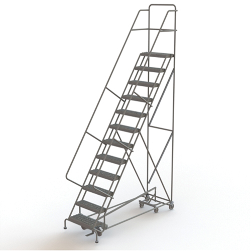All Directional Rolling Ladder, 12 Steps, 24" Step Width, 120" Platform Height, Steel Auto-Cam